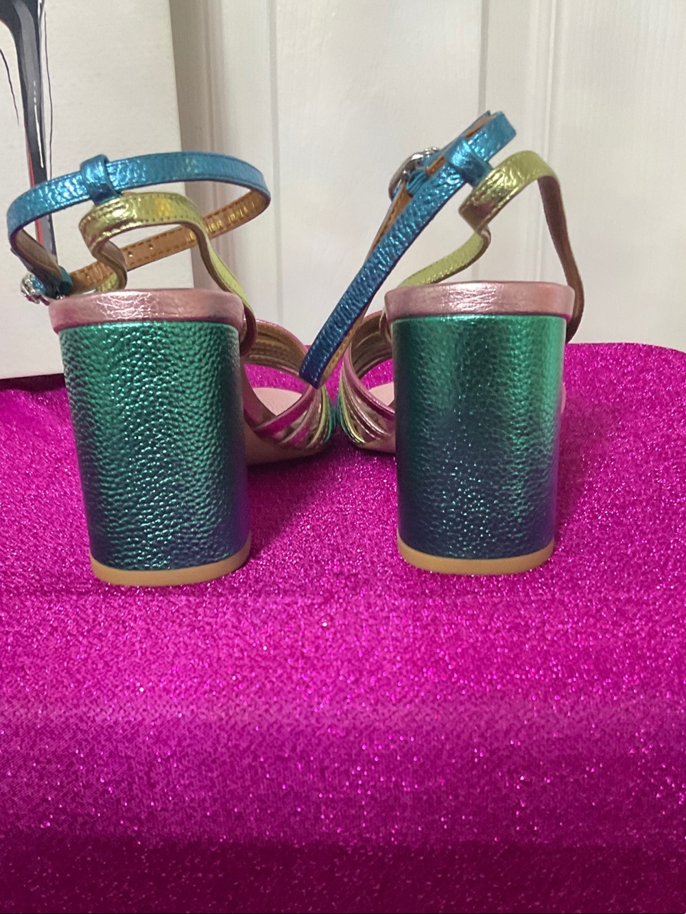 Kurt Geiger Metallic Rainbow Strappy Block Heel Sandals - Picture 3 of 4
